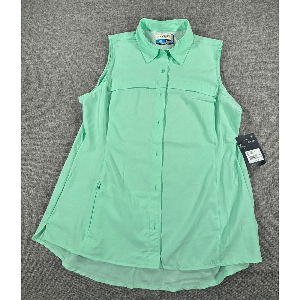 Magellan Women XL Overcast Sleeveless Fishing Shirt Beach Glass Green UPF 30 NWT